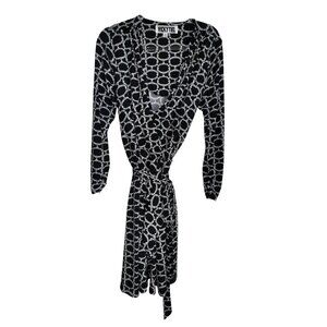 Vicky Tiel Black & White Wrap Dress Small Stretch Sexy Classic Party Office Cute